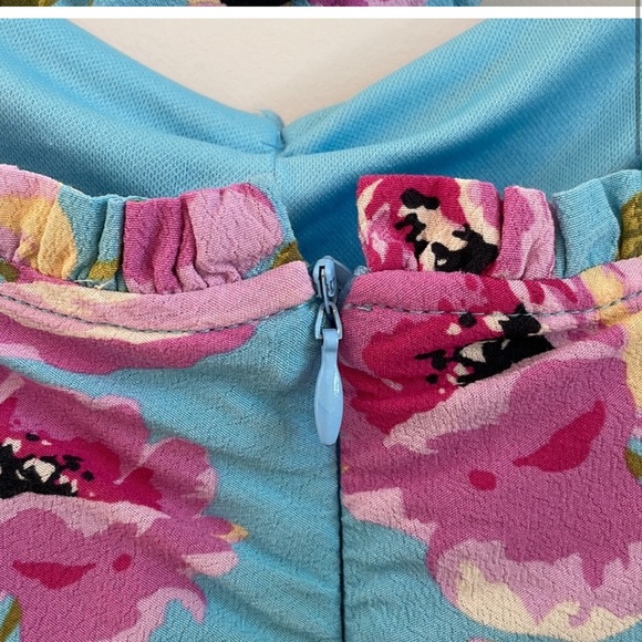 Zara Blue and Pink Floral Ruched Tube Mini Dress - Picture 12 of 13